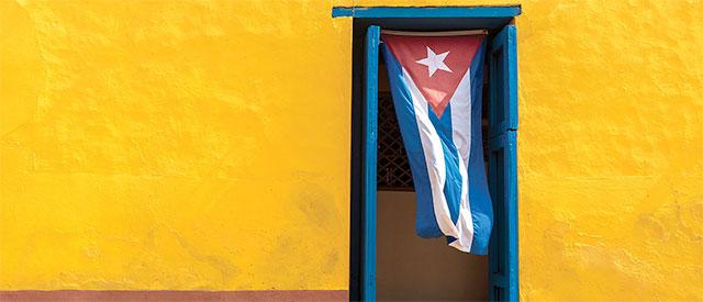 Cuban flag hanging in a doorway